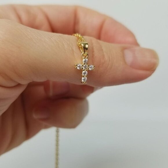 925 Sterling Silver OR Yellow Small Cross Pendant - Picture 6 of 8